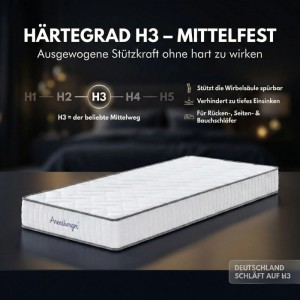 Arensberger Taschenfederkernmatratze JANA 180x200cm, Härtegrad H3, mittelfest für optimalen Schlaf.