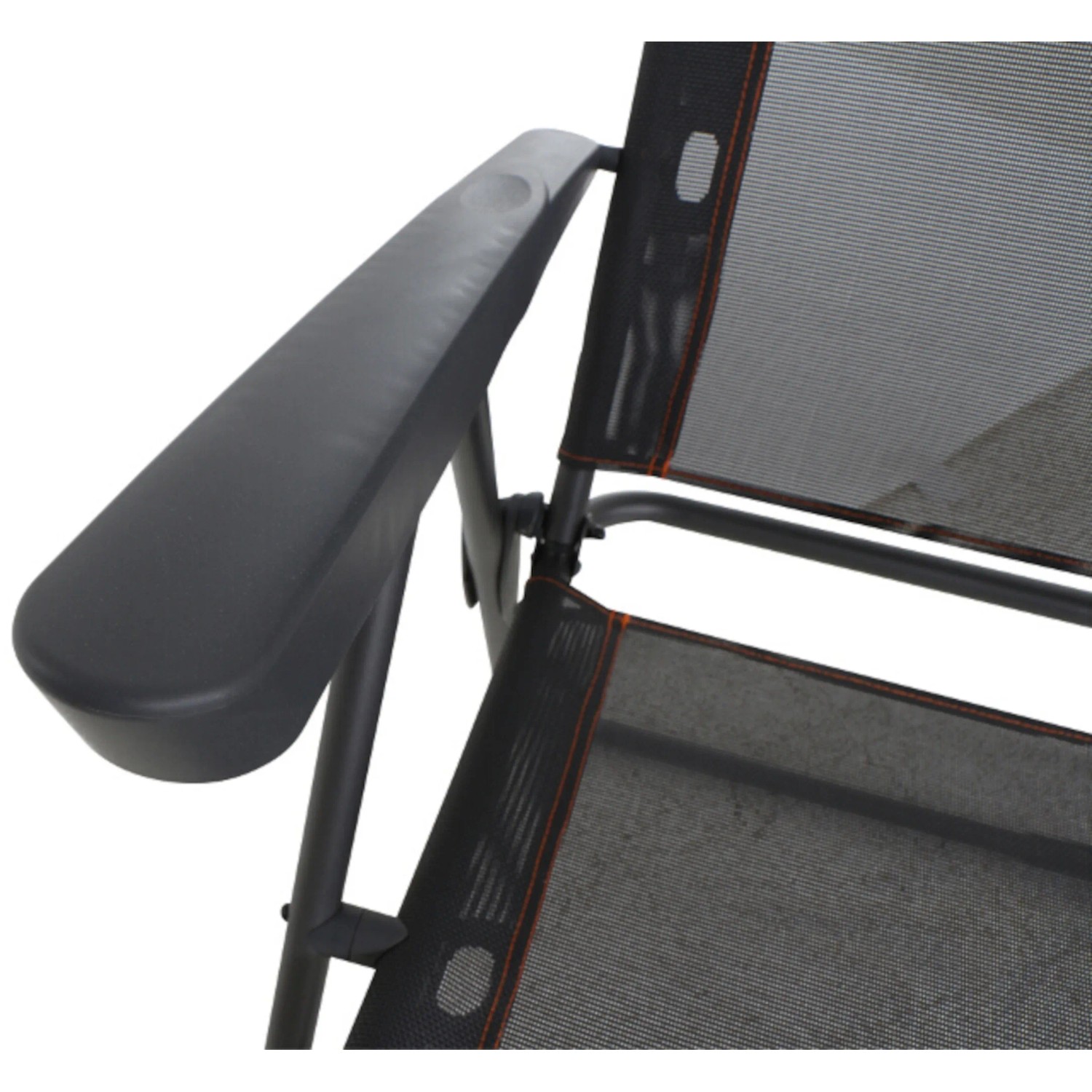 Detailaufnahme: Anthrazitfarbener Siena Garden Campingsessel Comfort mit Armlehne.