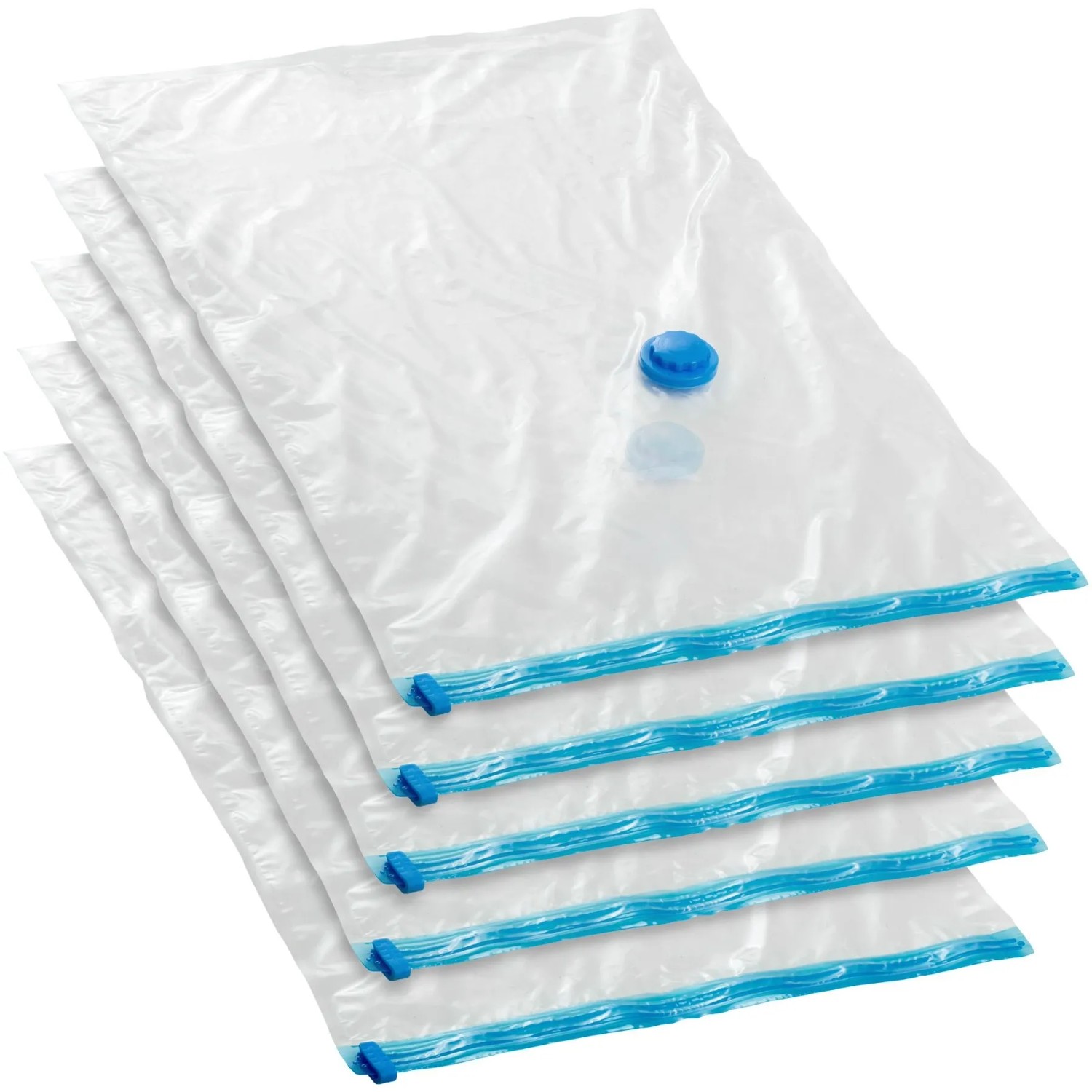 Tectake 5Er Set Vakuumbeutel  Mit Ein  und Auslassventil Zahnloser Druckverschluss M  48 x 68 cm  48 x 68 x 1 cm Transparent