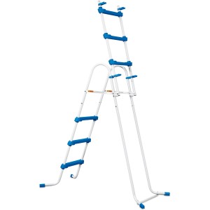 Summer Waves Poolleiter, Sicherheitsleiter für Pools bis 91 cm Höhe, Stahlrahmen mit blauen Kunststoffstufen.