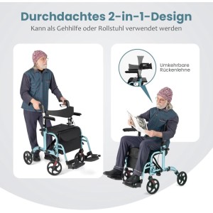 Costway Rollator Faltbar & Leicht Gehhilfe 6-Fach Höhenverstellbar Blau