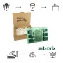 Verpackung von 6 Storchschnabel 'Rozanne' Pflanzen im Topf, mit Füllmaterial und Recycling-Symbolen.