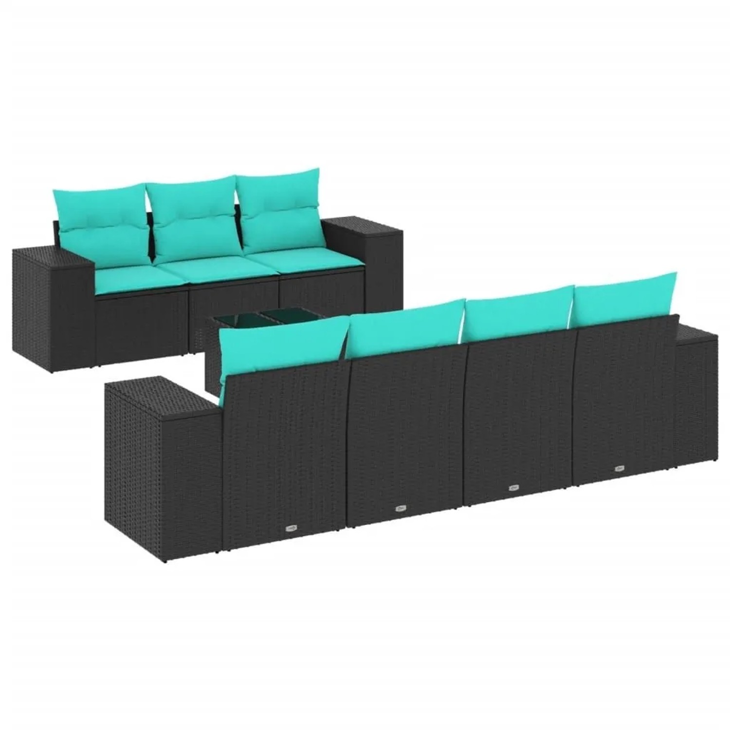 vidaXL 8-Tlg Gartensofa-Set mit Kissen Schwarzes Polyrattan 3222326