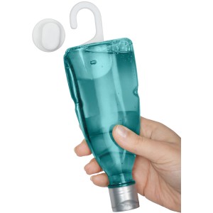 Wenko Shampoo-Fix Duschgelhalter, weiße Halterung mit Duschgelflasche in Hand.