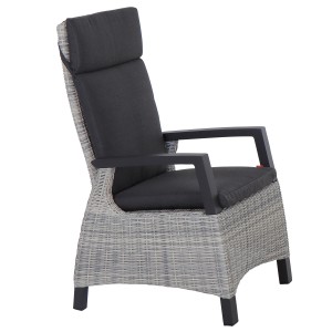 Siena Garden Dining Move Sessel Corido, Ice Grey, mit anthrazitfarbenen Armlehnen und grau melierter Auflage.