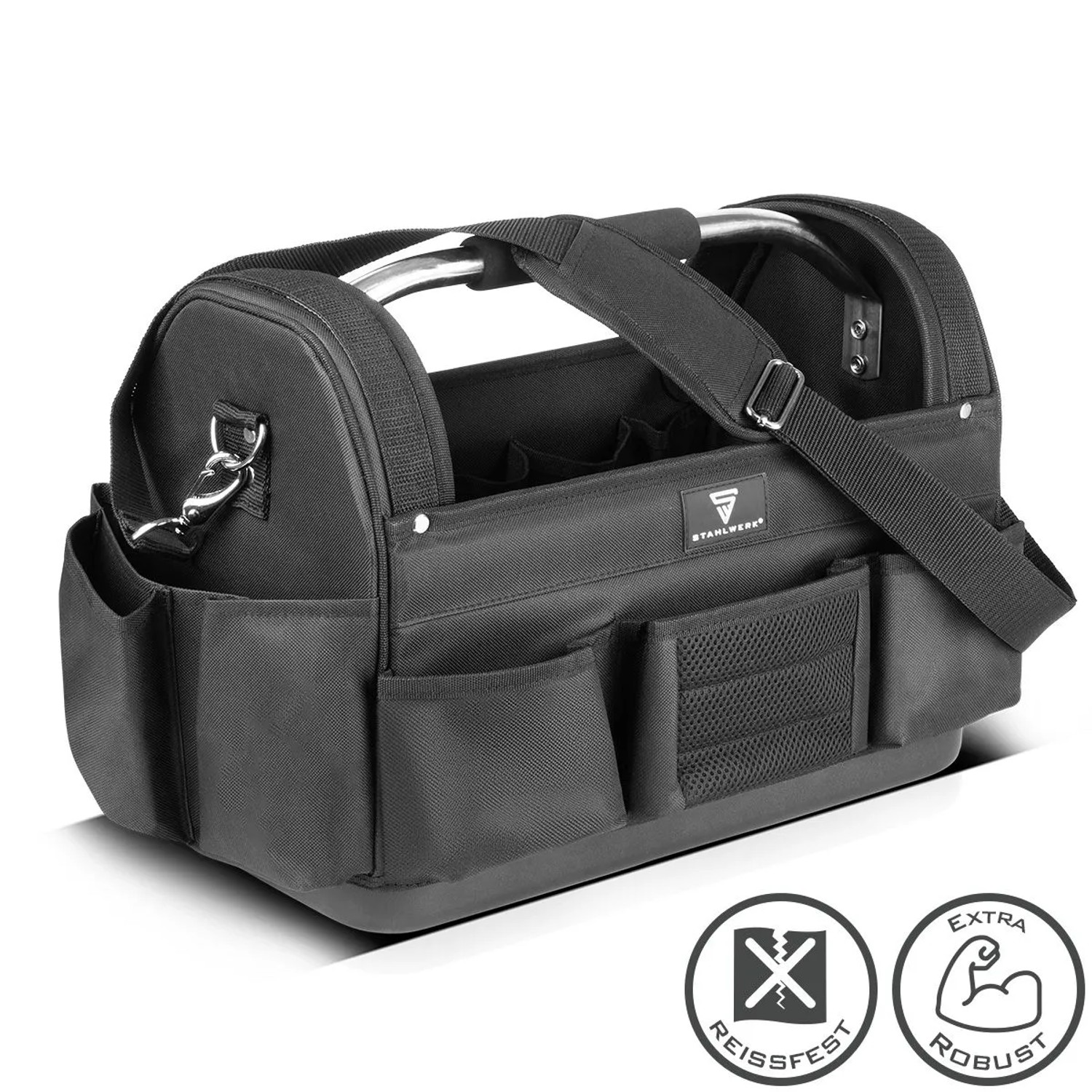 STAHLWERK Werkzeugtasche mit vielen Innen- und Außentaschen für Werkstattwagen, robust und reißfest.