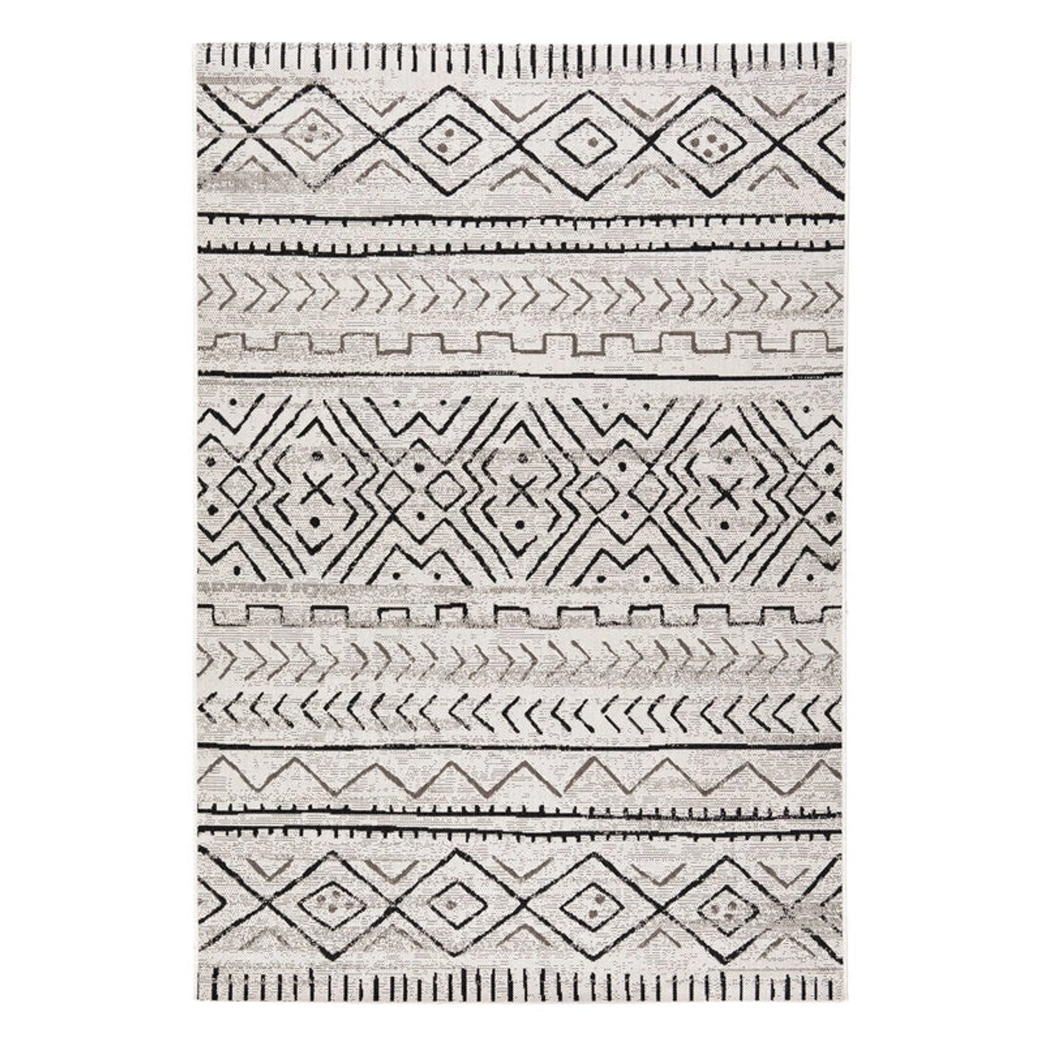 KARAT Outdoorteppich Aztec Gemütlicher Außenteppich Grau 80 x 150 cm