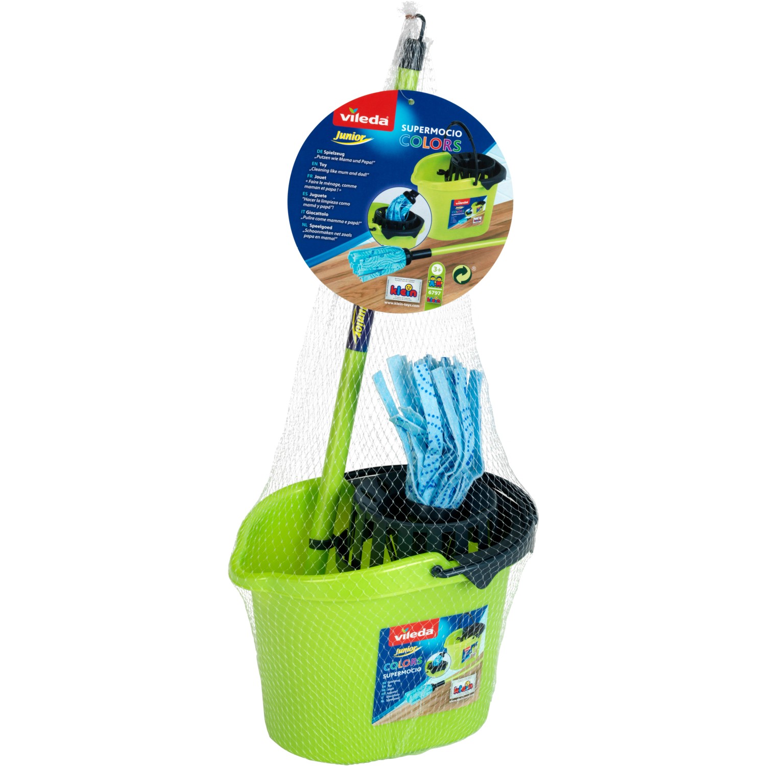 Vileda Kinder-Putzset: Grüner Eimer mit Wischmopp, Spielzeug für kleine Helfer im Haushalt.