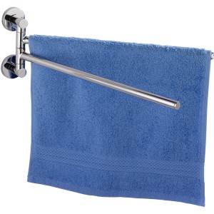 Wenko Handtuchhalter Elegance mit 2 Armen, Chrom, mit blauem Handtuch.