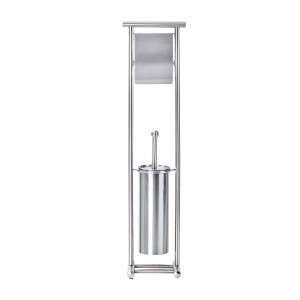 Wenko Stand WC-Garnitur Lioni aus satiniertem Edelstahl mit Toilettenpapierhalter.
