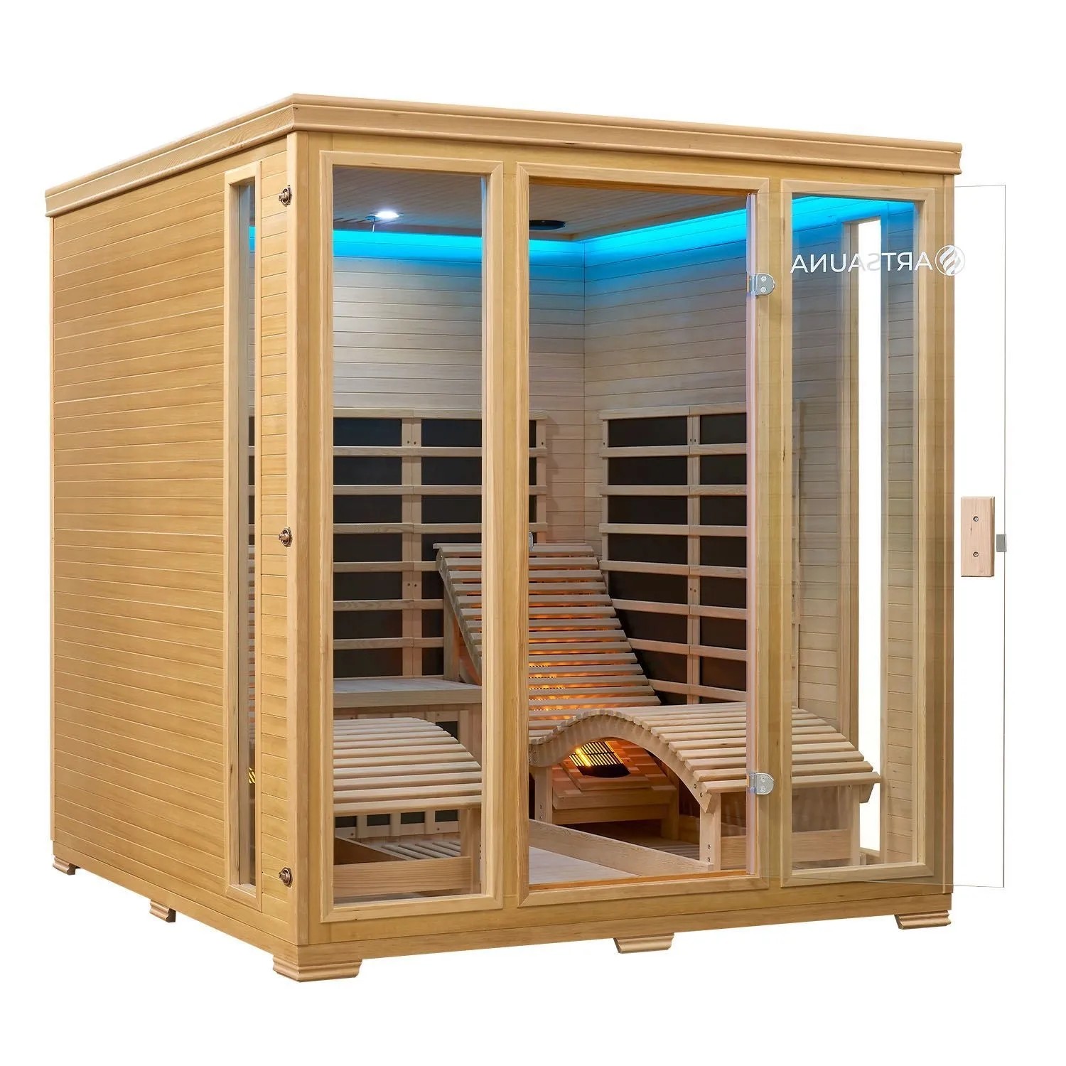 Artsauna Infrarotkabine Billund mit Liegen, Dual Heizsystem und Hemlockholz. Wärmekabine für 2 Personen.