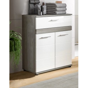 Inn.Furn Badkommode Weiß Hochglanz Grau 71 cm mit Rillenoptik Bailey