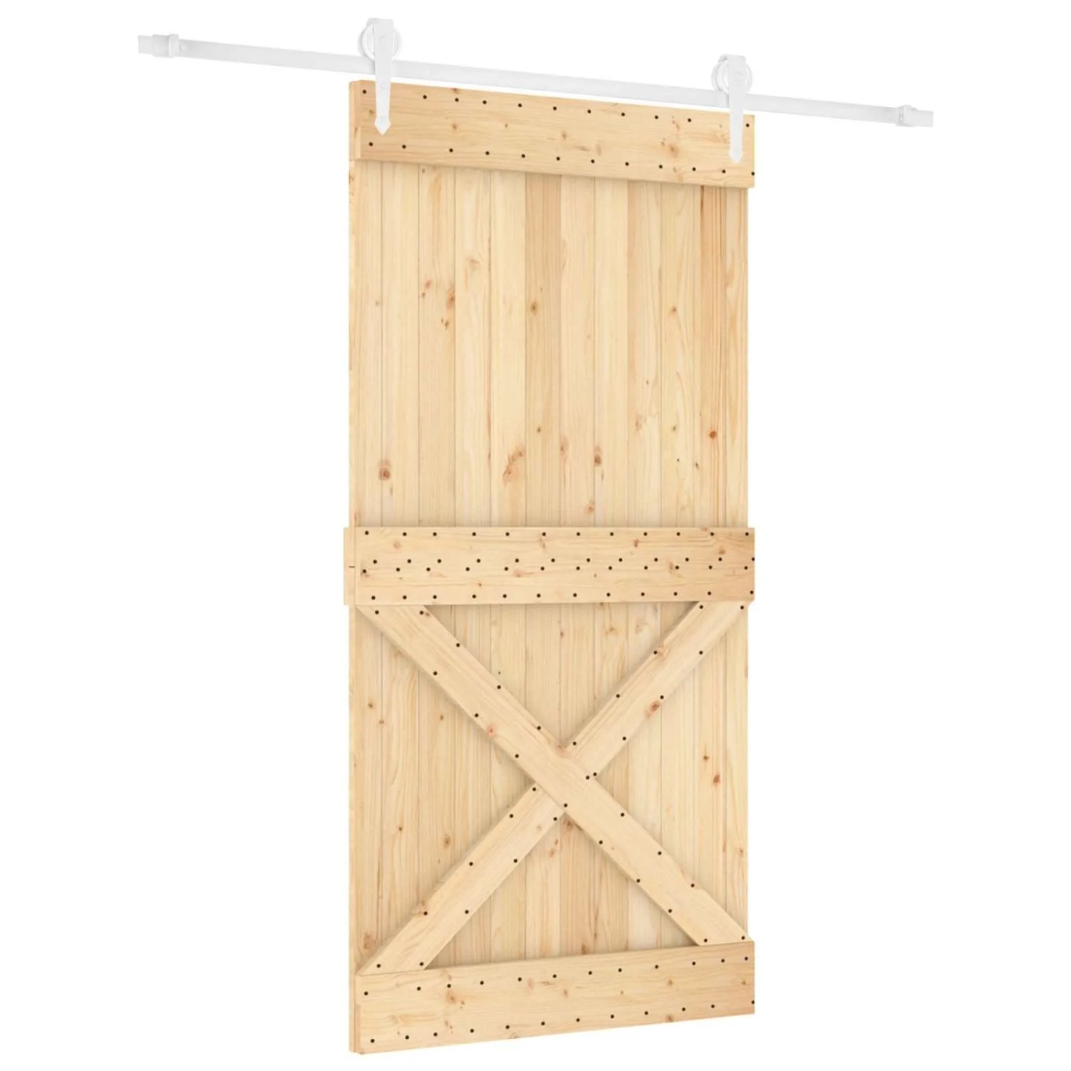 vidaXL Schiebetür Natur und Weiß 100 x 210 cm Massivkiefer 3445193