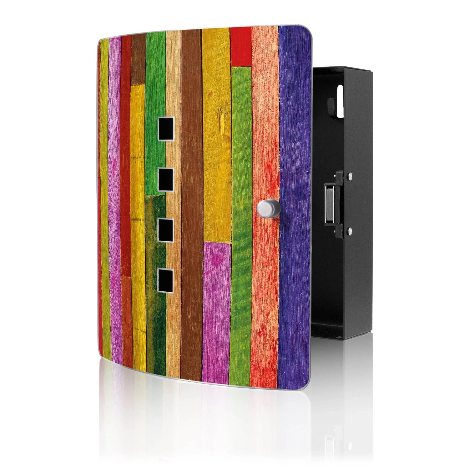 Banjado Design Schlüsselkasten Aus Edelstahl Für 10 Schlüssel 24x21,5x7cm Mit Magnetverschluss Motiv Holz Collage Bunt