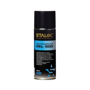 Staloc Hochtemperaturölspray 400ml, schwarze Dose mit goldener Schrift und blauem Etikett, hitzebeständiges Schmieröl.