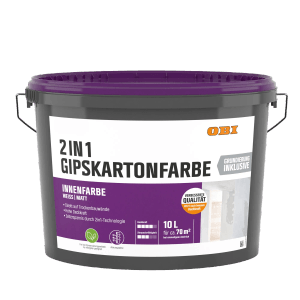 Eimer OBI Gipskartonfarbe 2in1, weiß matt, 10 l, Innenfarbe mit Grundierung.