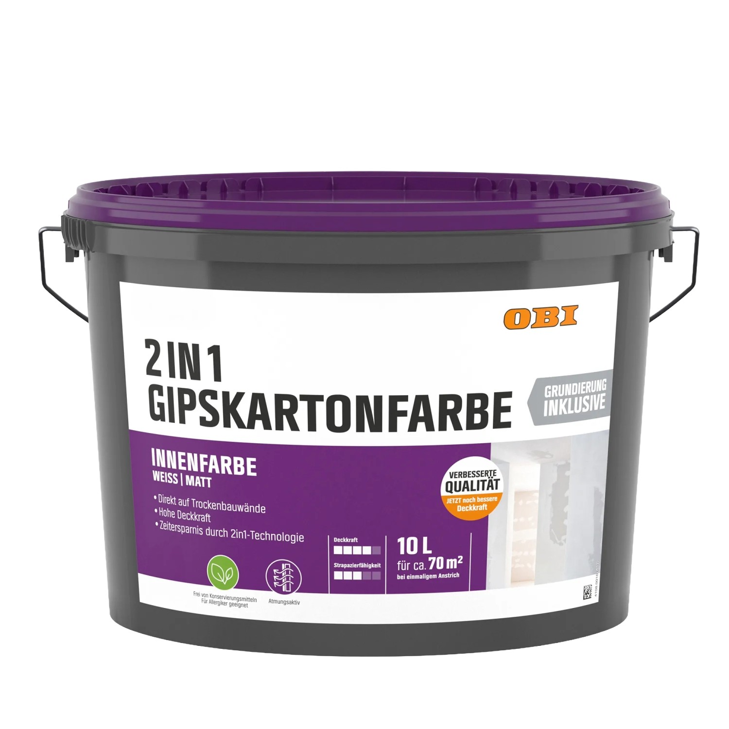 OBI Gipskartonfarbe 2in1 Weiß Matt 10 l