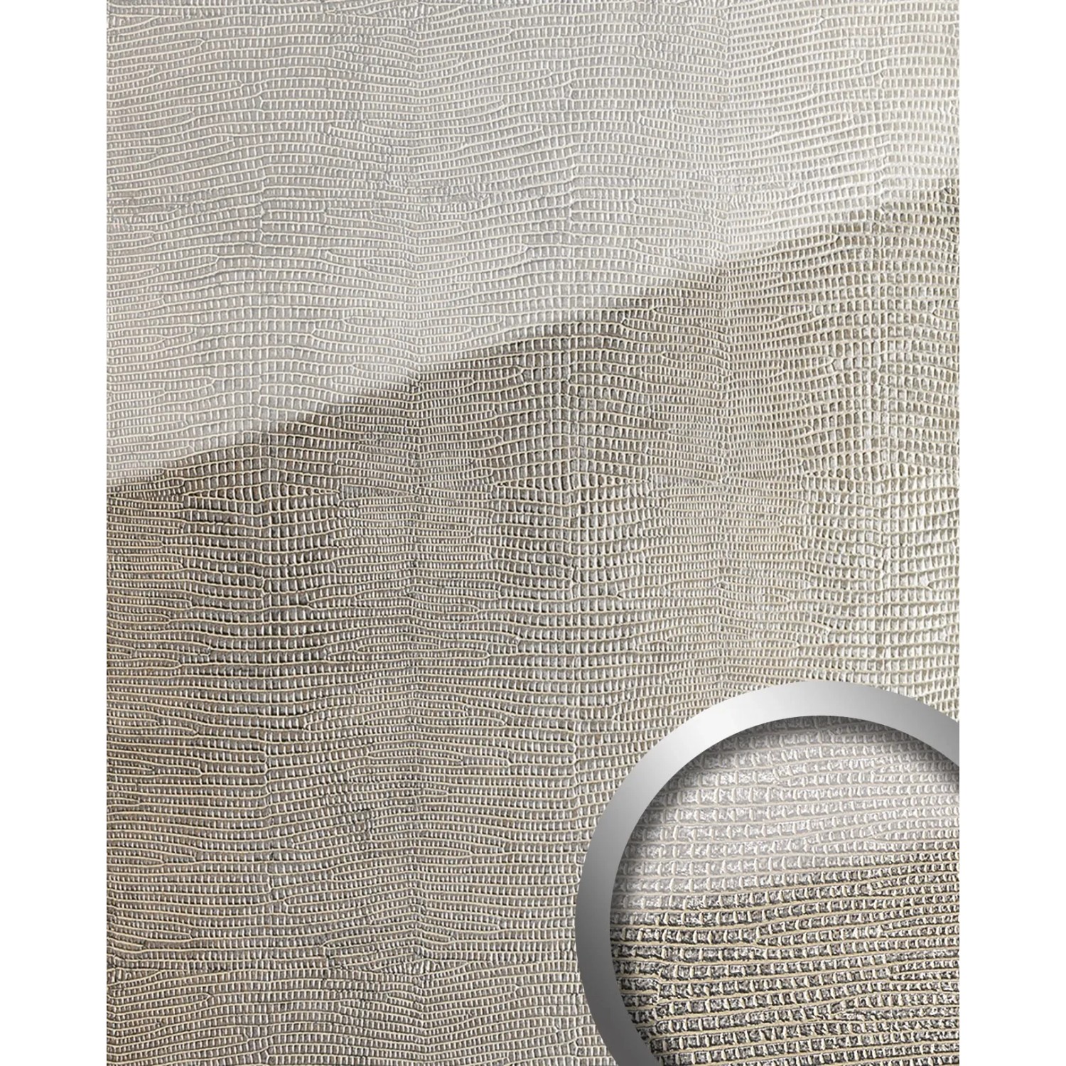 WALLFACE Paneel in Silber-Grau mit Leguanleder-Optik für Wandgestaltung.