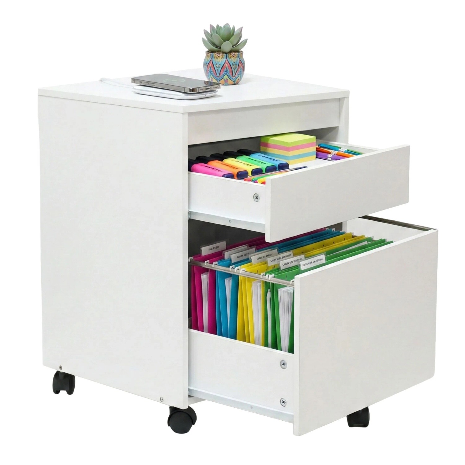 Relaxdays Rollcontainer MDF Kunststoff Weiß mit Hängeregister 57 cm x 40 cm x 40 cm 12,8 kg