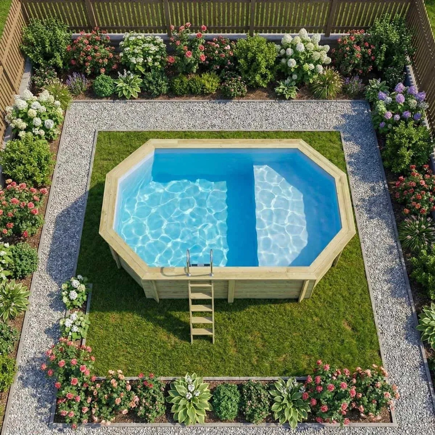 ALTANKA Holzpool Nemo 5,79x3,49 Höhe 1,45 m HELLBLAU mit Liegefläche mit am Beton Verschraubten Stützen BAS7304OSPL+PLA304_3