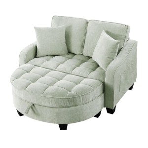 PXloue Schlafsofa 2 in 1 Sofa Bett mit Hocker Stauraum Eukalyptusholz Rahmen Stoffbezug Grün