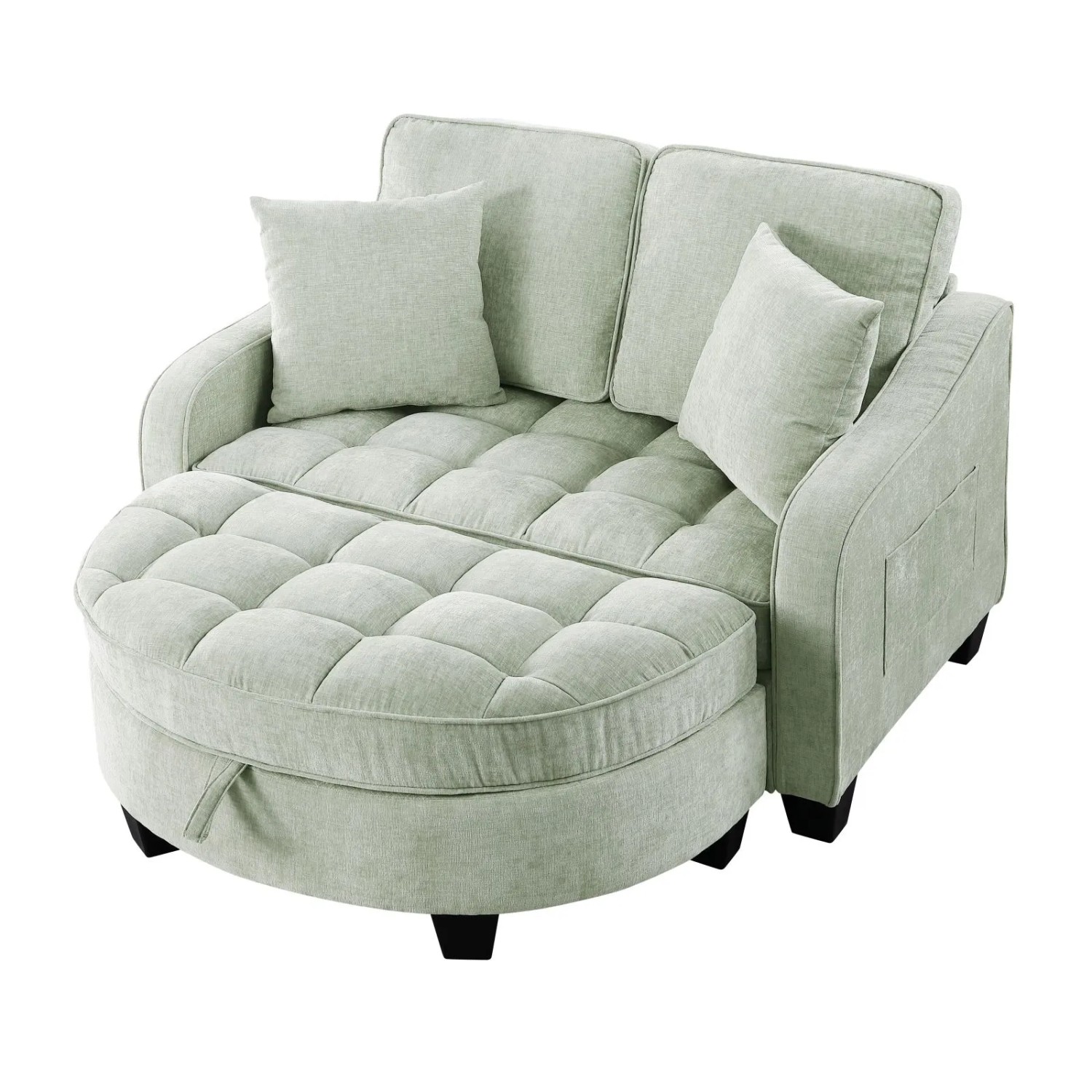 PXloue Schlafsofa 2 in 1 Sofa Bett mit Hocker Stauraum Eukalyptusholz Rahmen Stoffbezug Grün