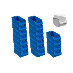 SuperSparSet: 18 blaue Sichtlagerboxen (7,2 Liter) mit Griffstange und Abdeckung. Ideal für Aufbewahrungssysteme.