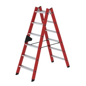 MUNK Kunststoff-Stehleiter mit 2x6 Sprossen, rot, beidseitig begehbar, für sicheren Stand.