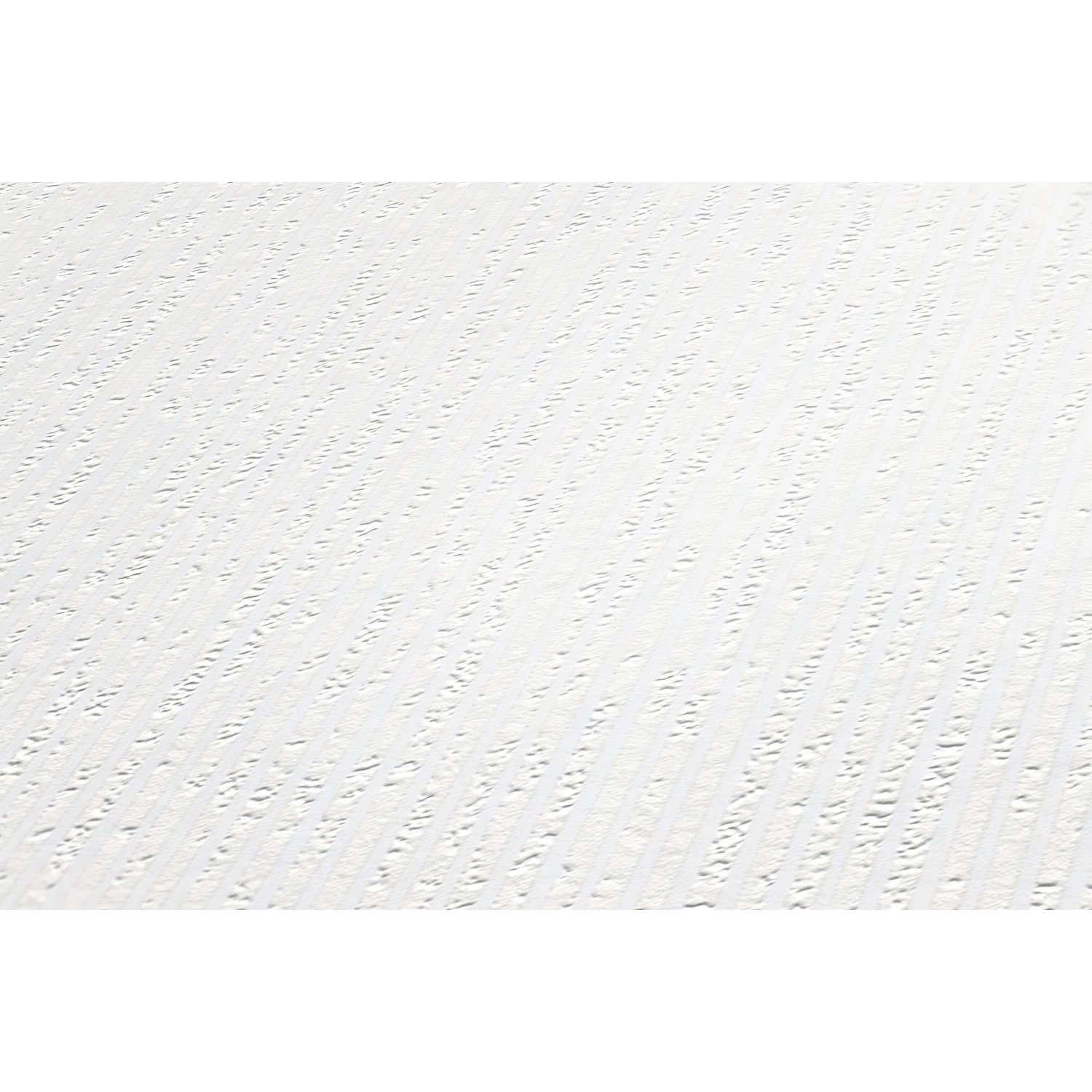 Strukturierte, matte, weiße Vliestapete mit Streifenmuster von PROFHOME.