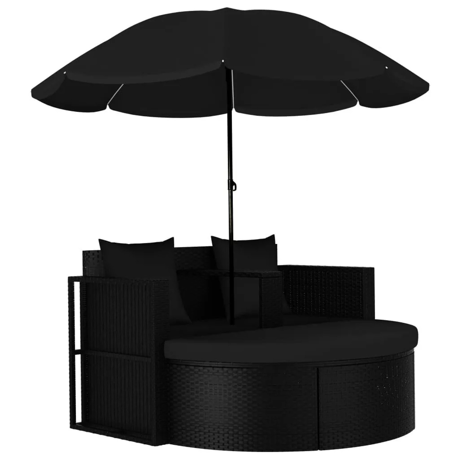 vidaXL Gartenbett mit Sonnenschirm Poly Rattan Schwarz 47398
