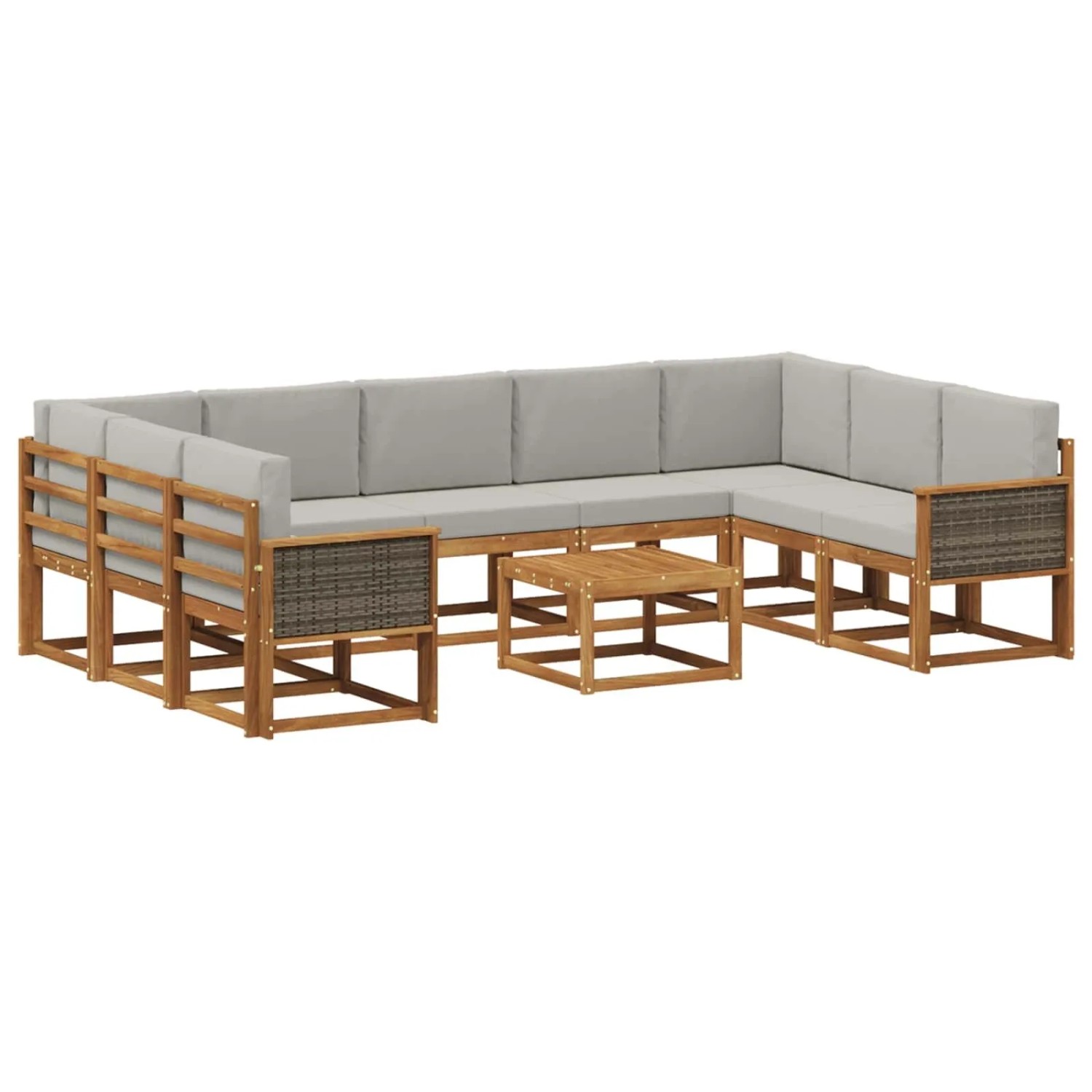 vidaXL Outdoor-Sofagarnitur mit Kissen 10 Stk Natur und Hellgrau 3385547