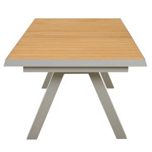 Ausziehbarer Siena Garden Gartentisch, HPL Seidengrau, 100x200 cm. Tisch mit Teakholz-Optik und grauem Gestell.