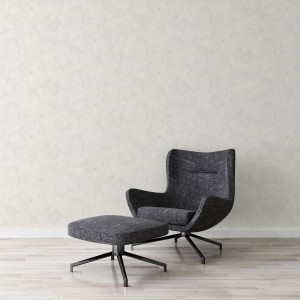 A.S. Création Uni Tapete in Creme-Beige an der Wand, kombiniert mit modernem Sessel.