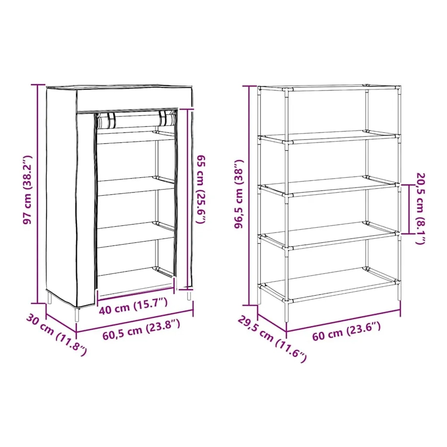 vidaXL Schuhschrank Grau 60,5x30x97 cm Vliesstoff 4100621_12