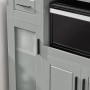 Graues SoBuy Sideboard FSB78-HG mit Rollen, Glastür, Schublade und Mikrowellenfach.