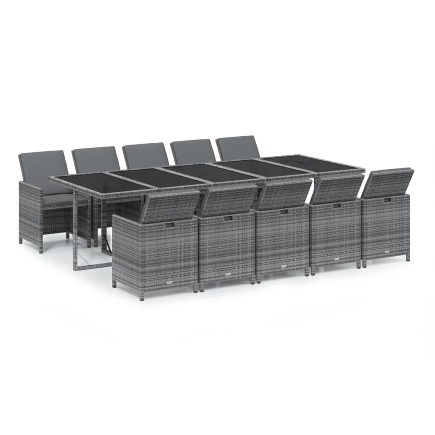 vidaXL 11-Tlg Garten-Essgruppe mit Kissen Poly Rattan Grau 3095590 günstig online kaufen