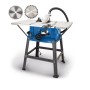 Scheppach HS100S Tischkreissäge, blau, mit Sägeblättern. Ideal für Werkstatt und Hobby.