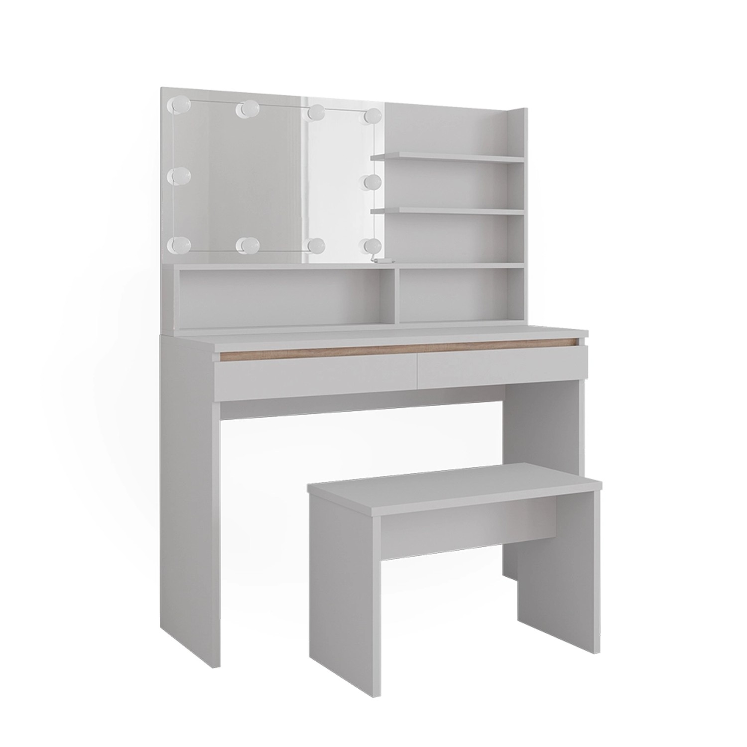 Vicco Schminktisch Emma Weiß 120 cm mit Spiegelregal Bank & LED-Beleuchtung günstig online kaufen