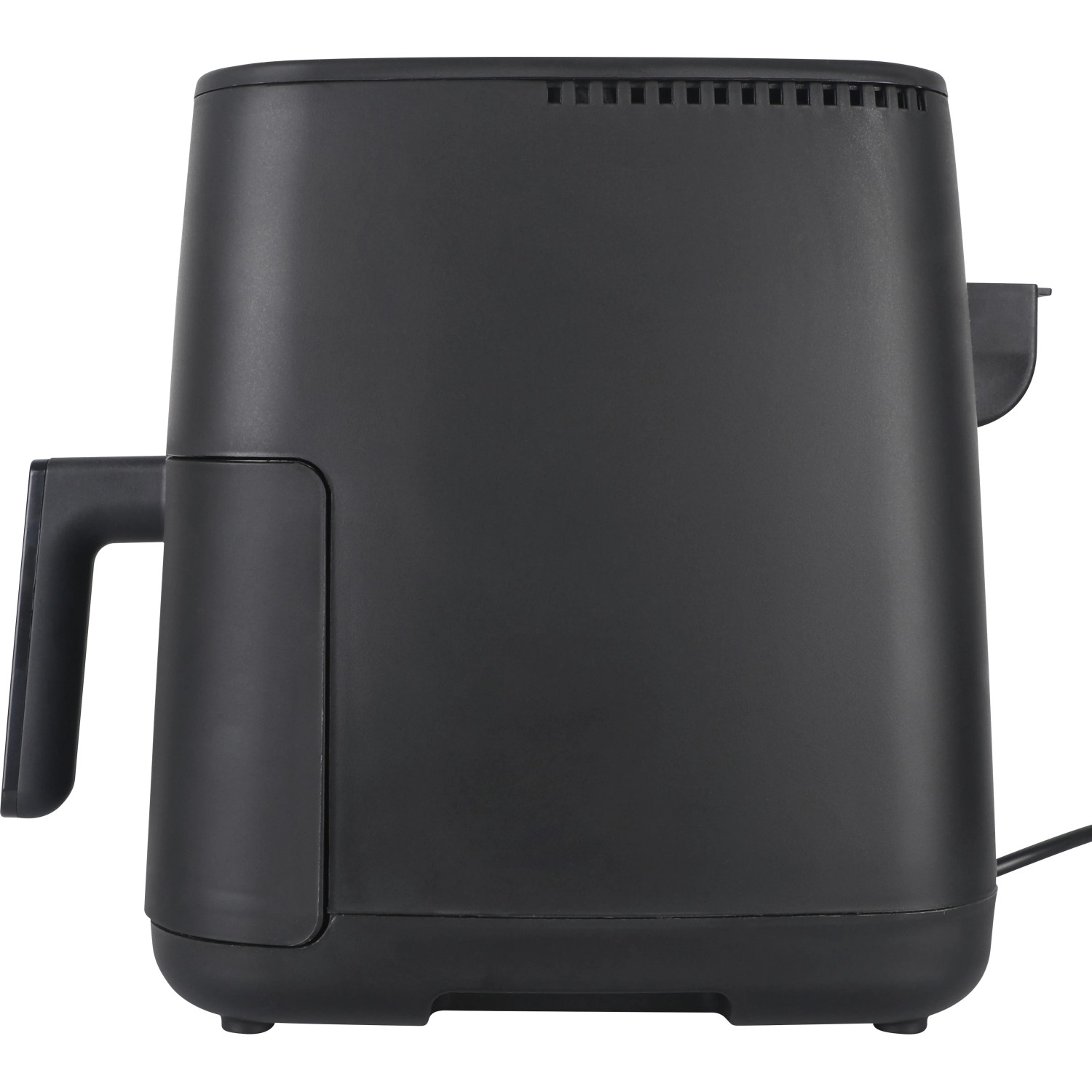 Schwarze Heißluftfritteuse mit 4,5 l Fassungsvermögen für fettarmes Kochen.