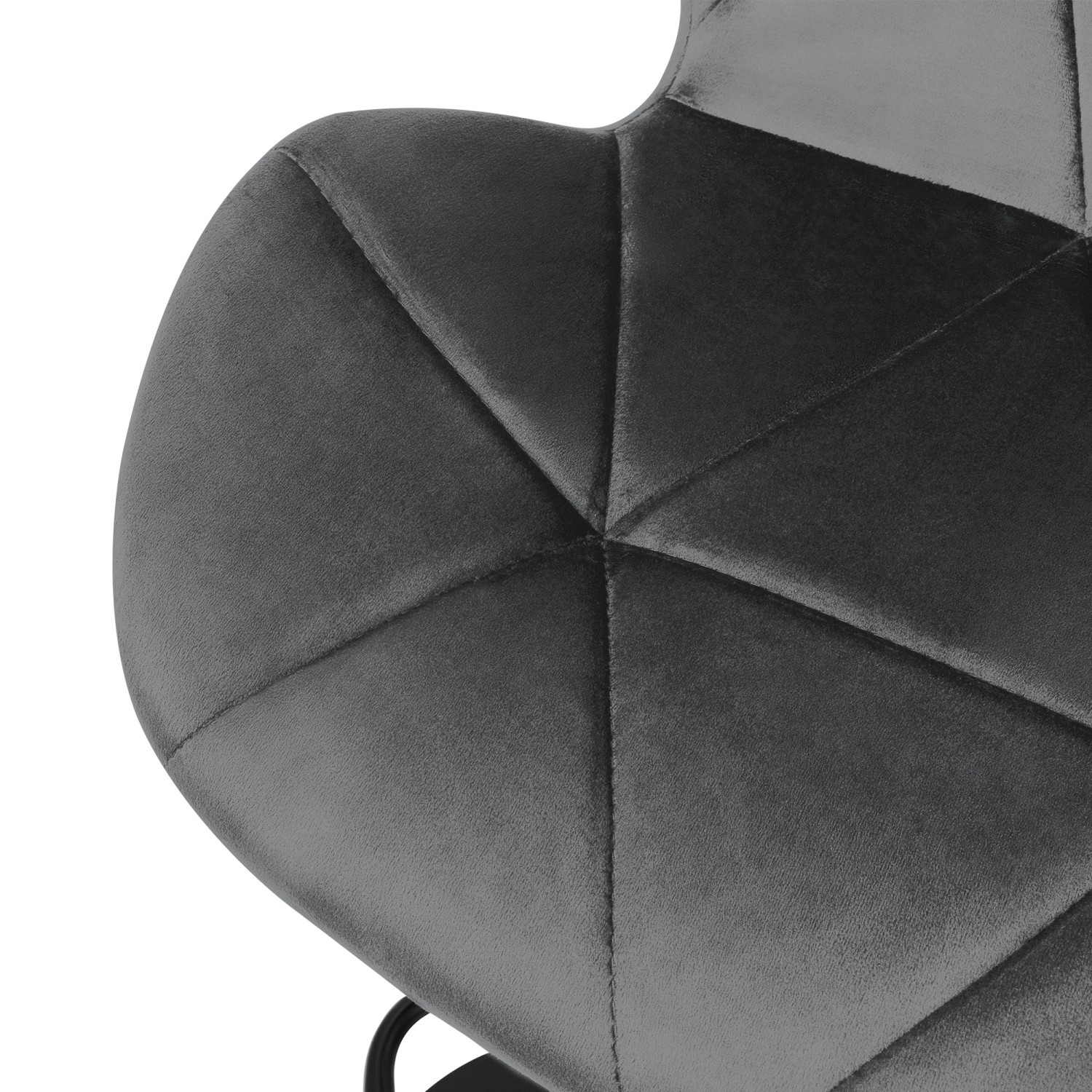 Detailaufnahme: Grauer Samt Barhocker (2er Set) mit Rautenmuster und schwarzem Gestell.