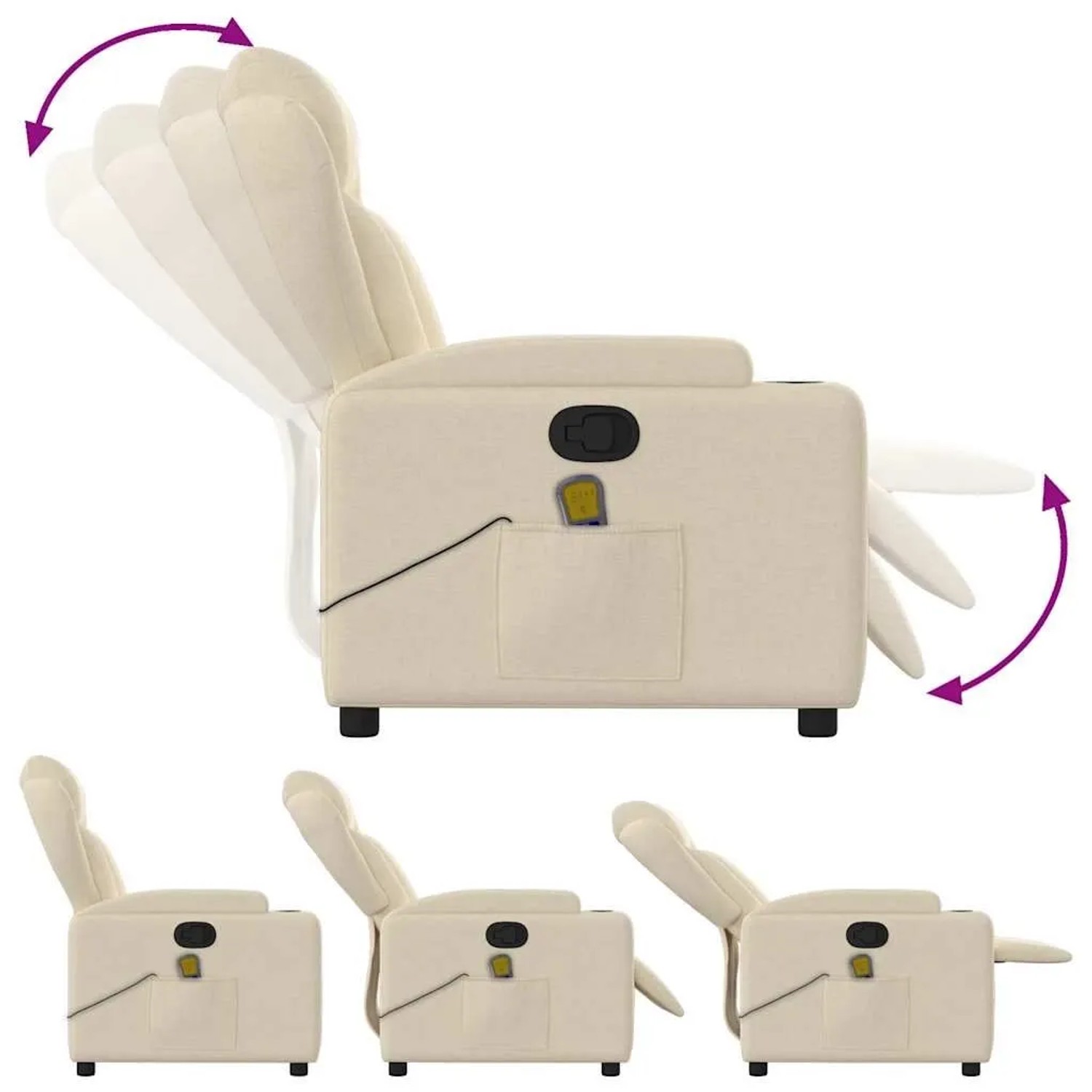 vidaXL Massage-Relaxsessel Cremefarbener Stoff 3206004_5