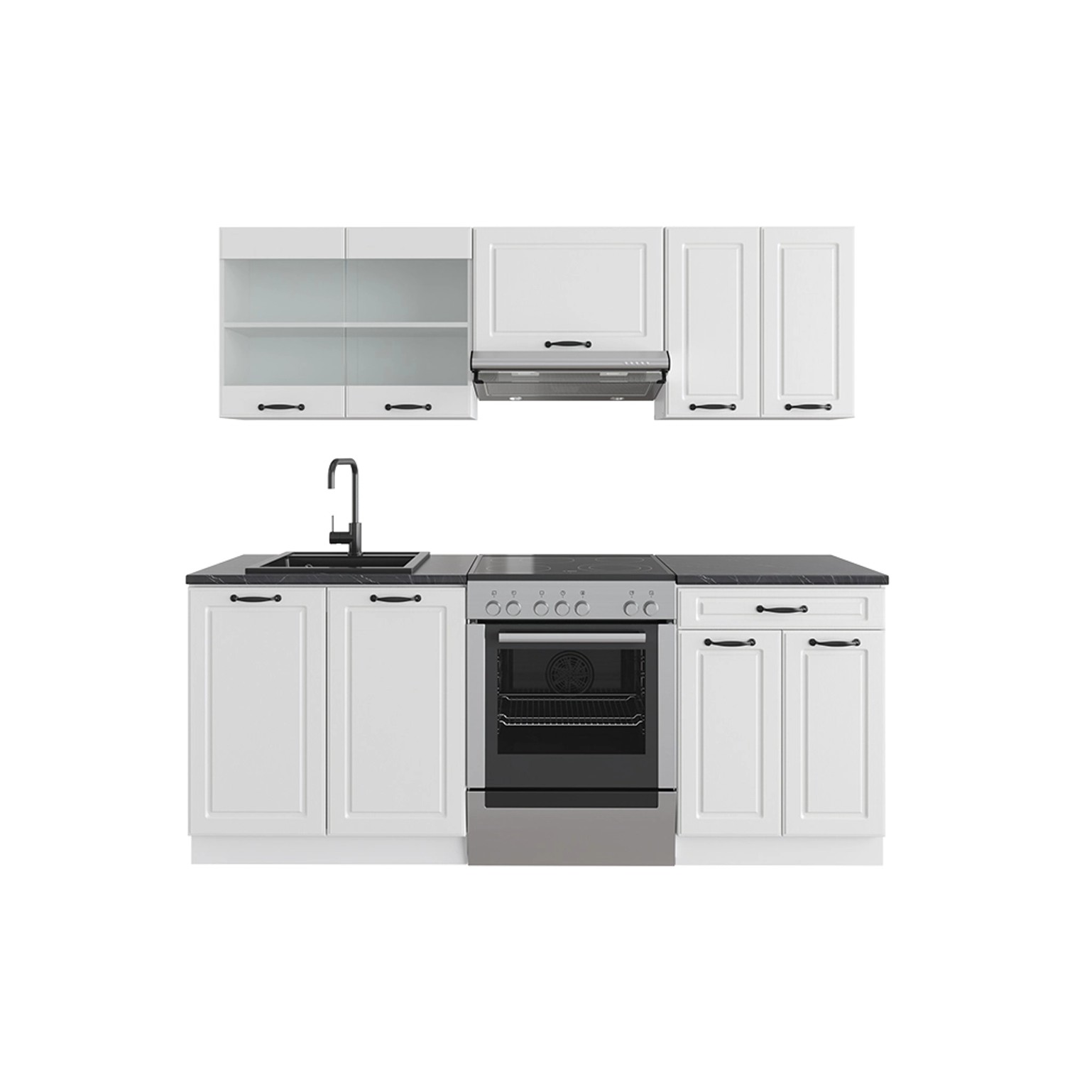 Vicco R-Line Küchenzeile Weiß Landhaus/Weiß 200 cm ohne Arbeitsplatte günstig online kaufen