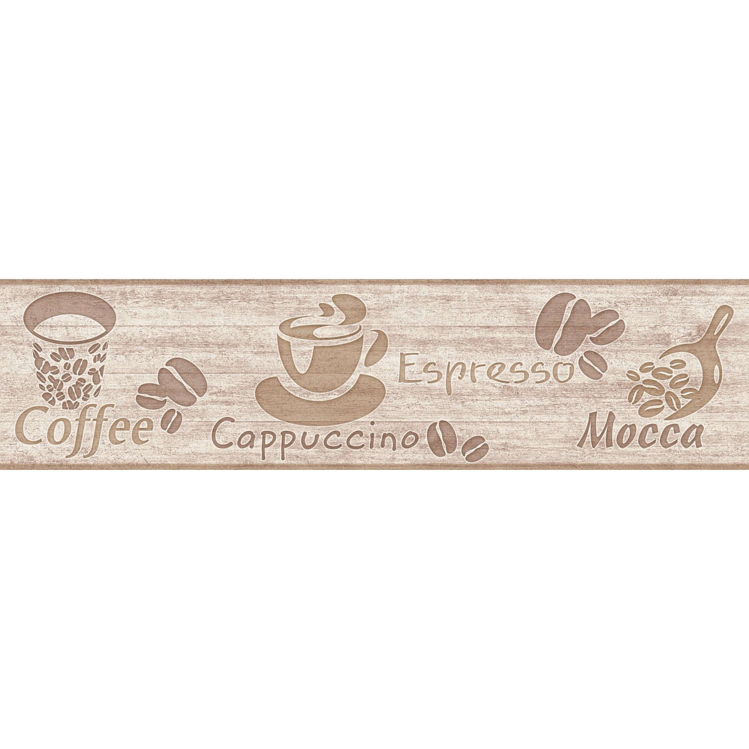 Bricoflor Kaffee Tapete als Bordüre in Beige Küchenbordüre mit Kaffeebohnen  und Espresso Papier Tapetenbordüre in Holzo