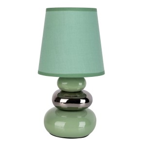 Mintfarbene Keramik Tischleuchte Stoney mit Textilschirm, Designlampe für Wohnräume.