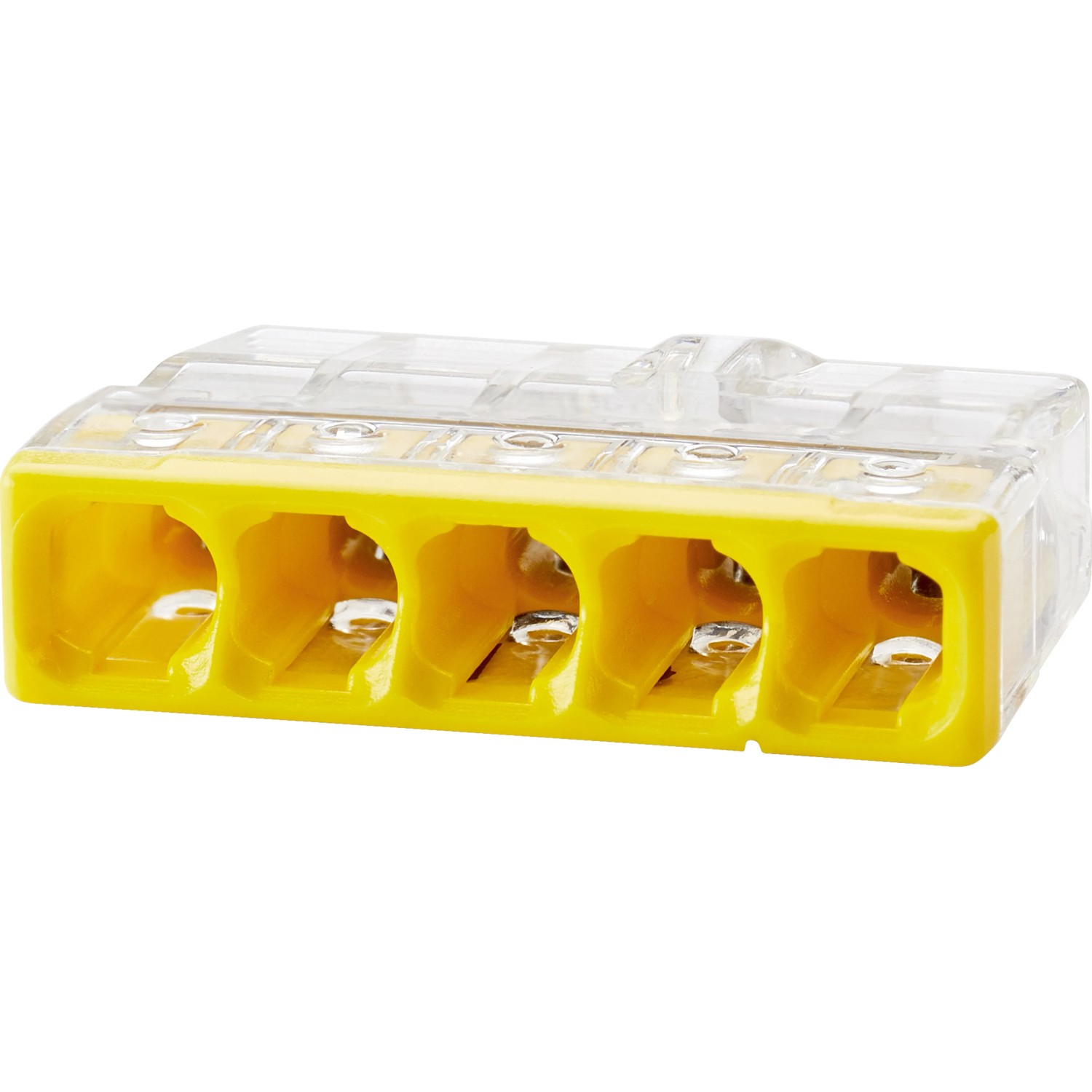 Wago Verbindungsklemme, 5-Leiter, gelb/transparent, für Drähte 0,5-2,5mm².