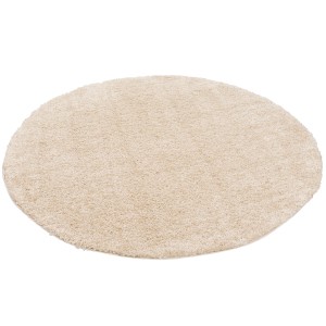 Runder, beiger Hochflor Teppich Aloha von Pergamon, 150cm Durchmesser.