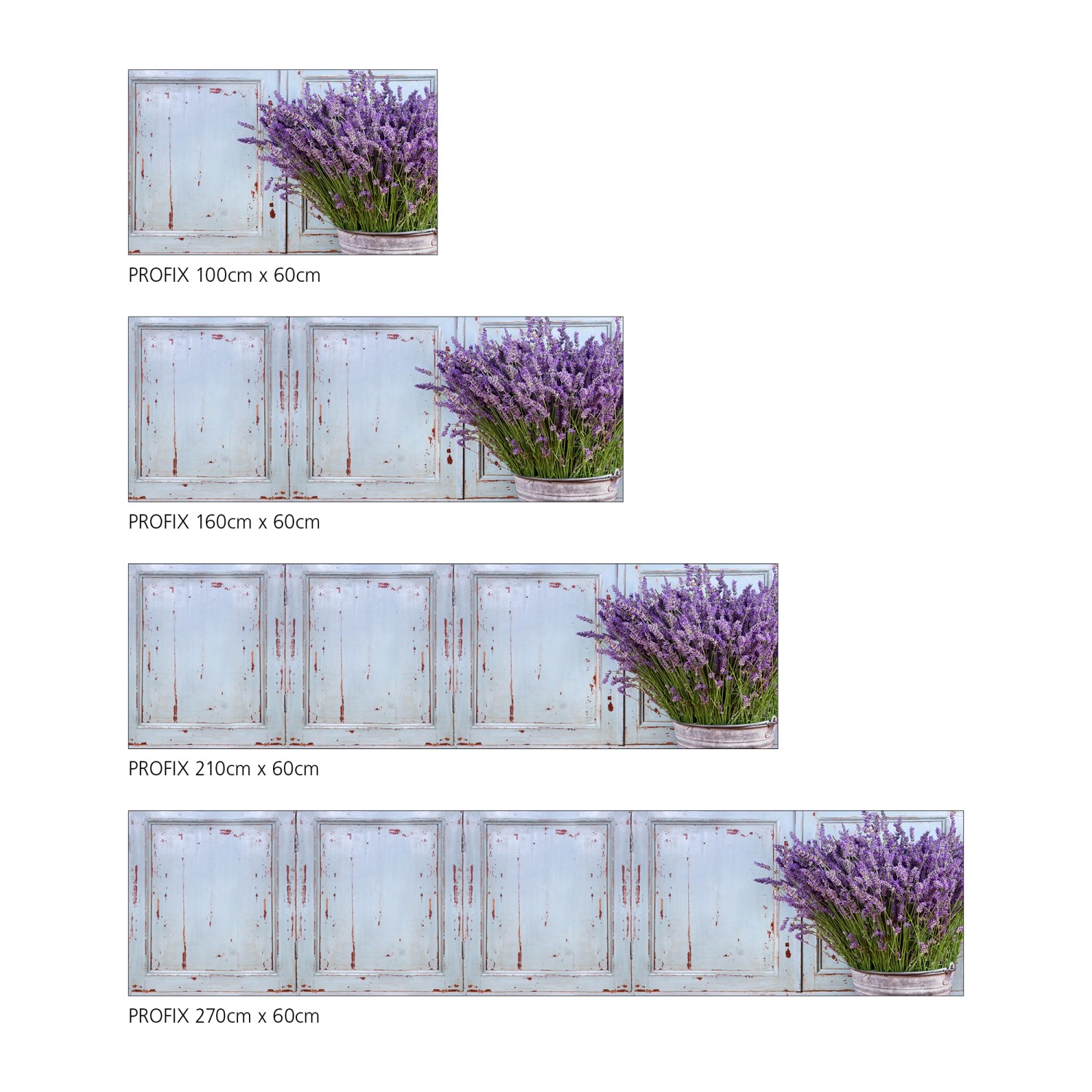 MySpotti Küchenrückwand Profix Cucina Vintage Lavendel, violette Küchenwand mit Lavendelmotiv.