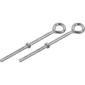 2 verzinkte Spannösenschrauben M6 x 150 mm mit Öse und Mutter zur Seilbefestigung.