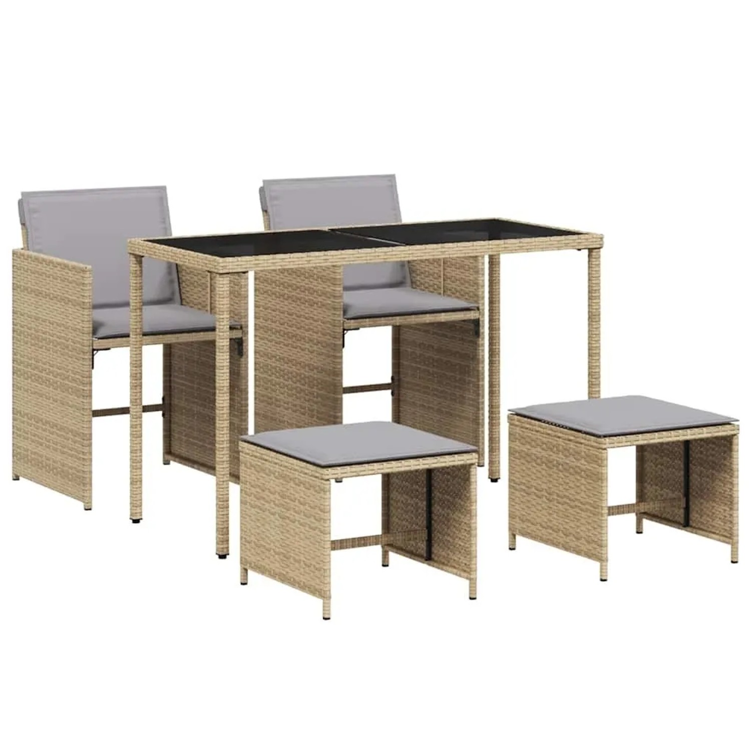 vidaXL 5-Tlg Garten-Essgruppe mit Kissen Beigemischung Poly Rattan 365088