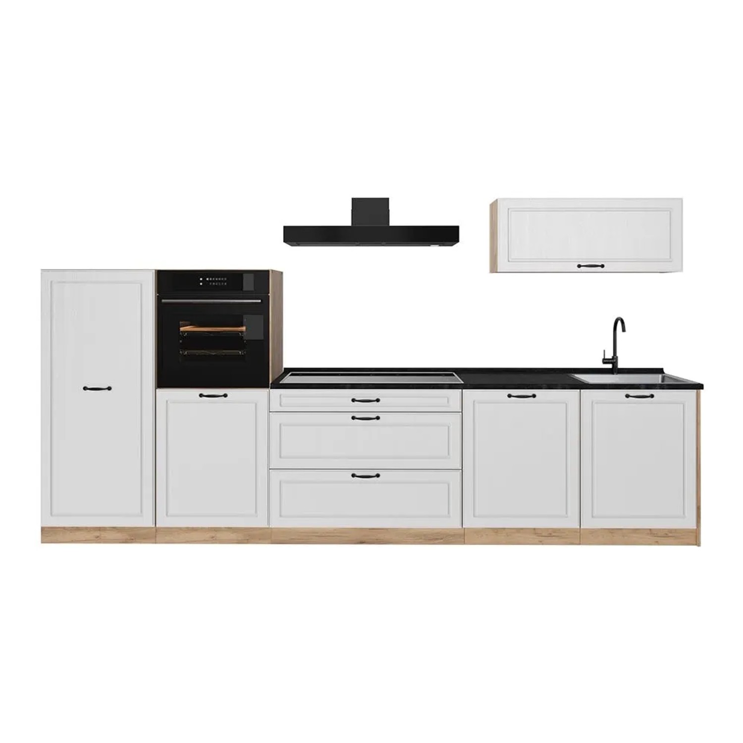Vicco Küchenzeile R-Line Weiß Landhaus/Goldkraft Eiche 340 x 143 ohne Arbeitsplatte Art Nr 68025